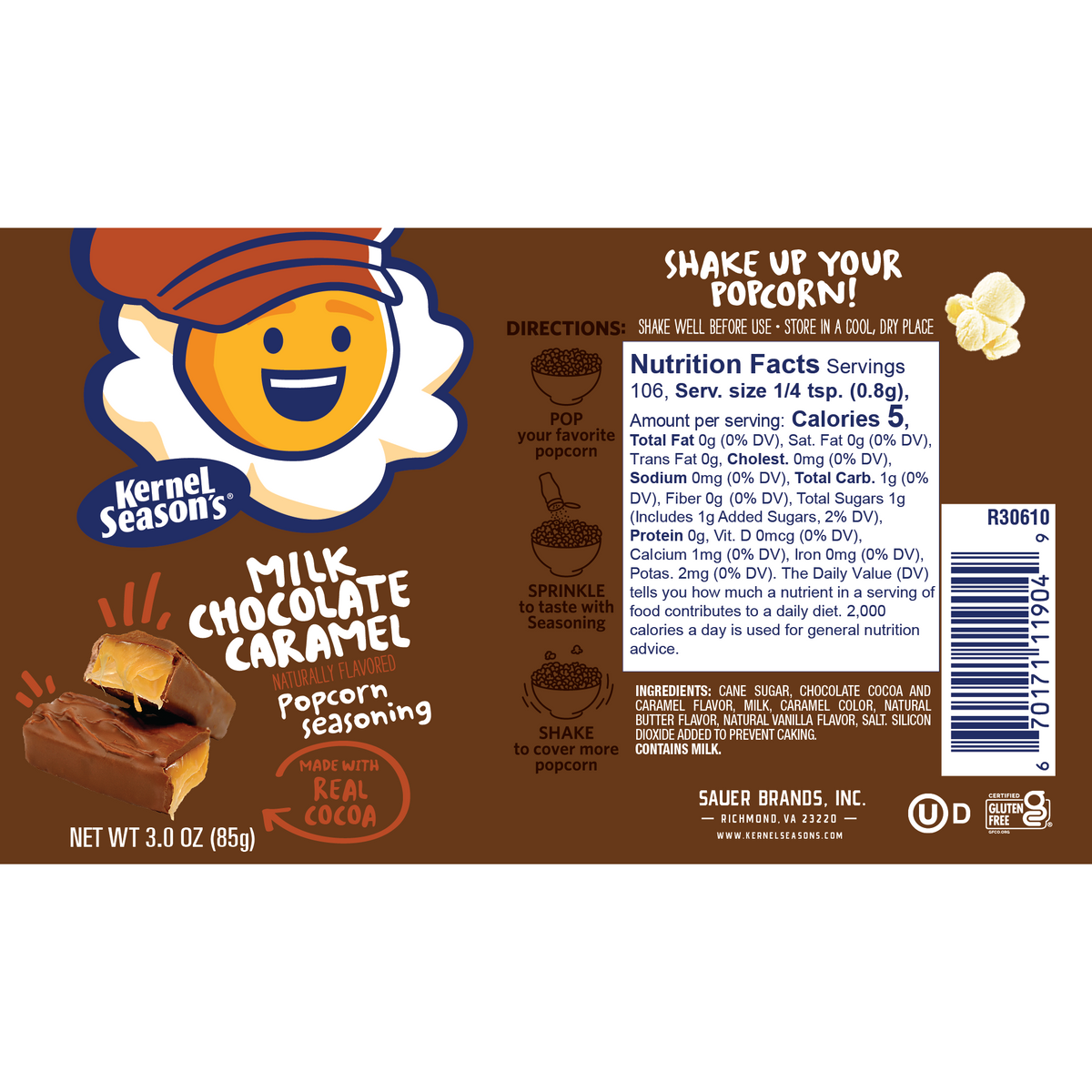 Kernel Season's Milk Chocolate Caramel Popcorn Seasoning Sauer Brands