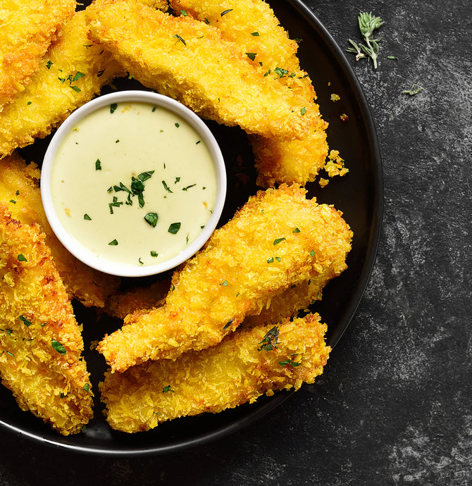 Baked Chicken Strips with Honey-Mayo Dipping Sauce