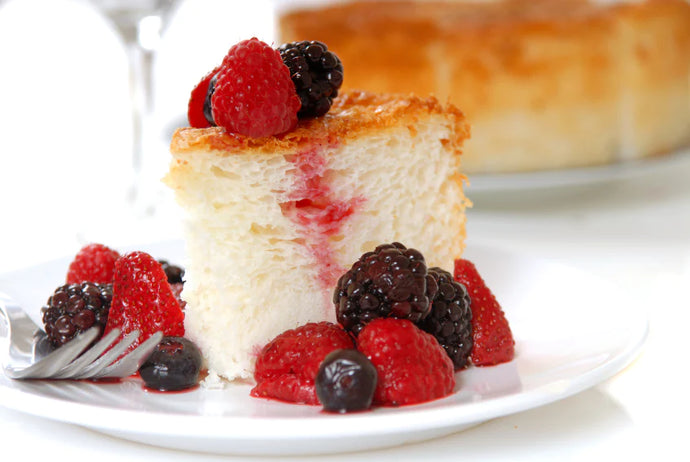 Almond Angel Food Cake with Summer Berry Compote