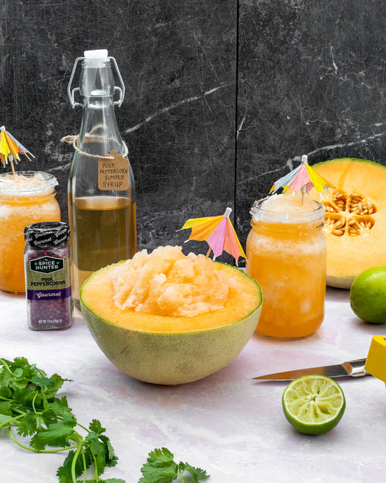 Frozen Cantaloupe Margaritas with Pink Peppercorn Simple Syrup