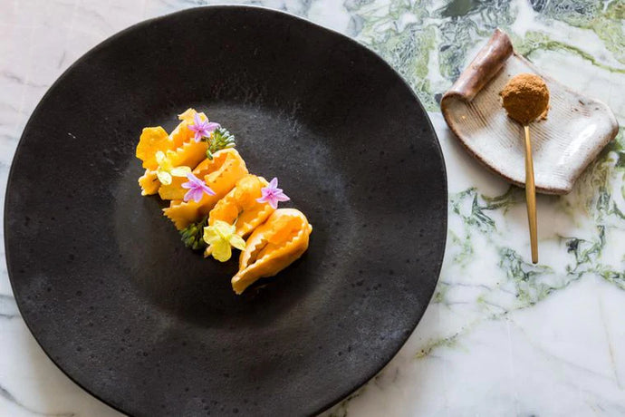 Chestnut Raviolo with Quince and Robiola