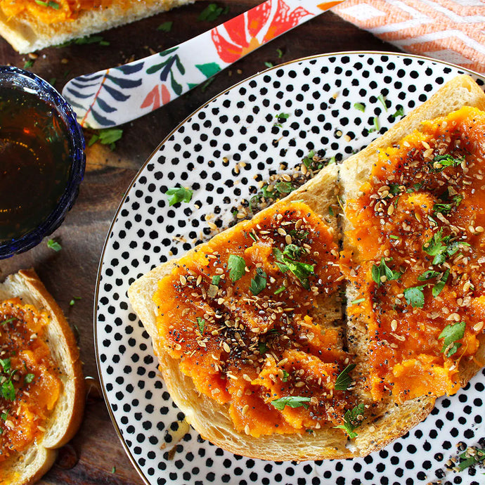 Sweet Potato Toast with Honey and Sweet Seed Crunch Toppers