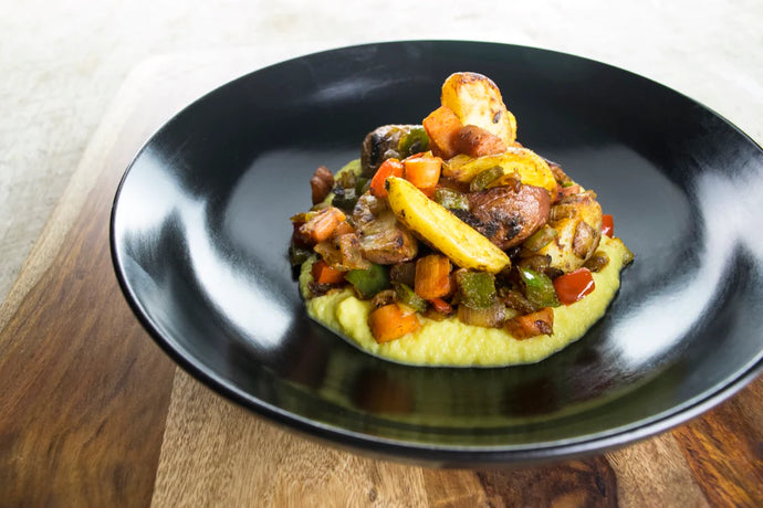 Tandoori Vegetable Hash with Roasted Turmeric-Cauliflower Polenta