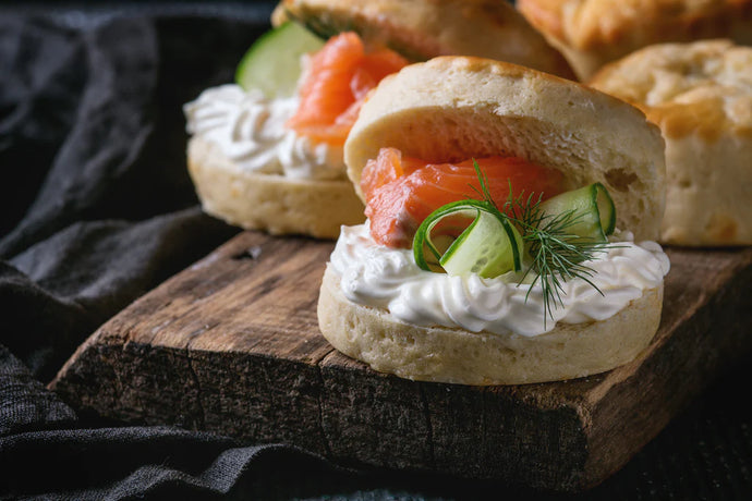 Mini Black Pepper Scones with Smoked Salmon and Dill