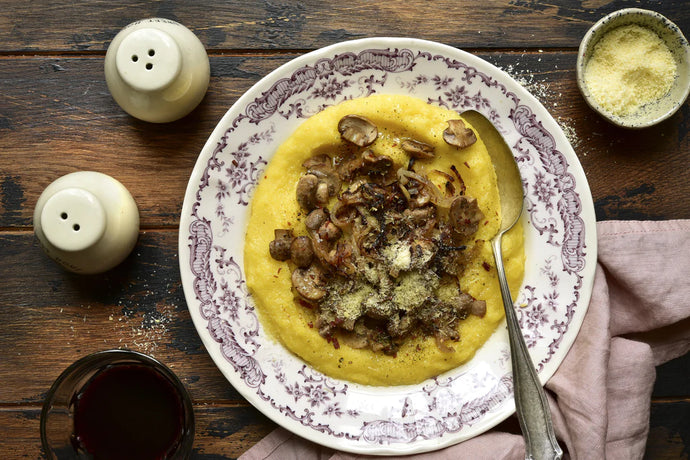 Garlic Polenta with Baby Portabella Mushrooms