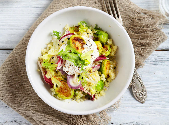 Cous Cous with Ginger Roasted Brussels Sprouts